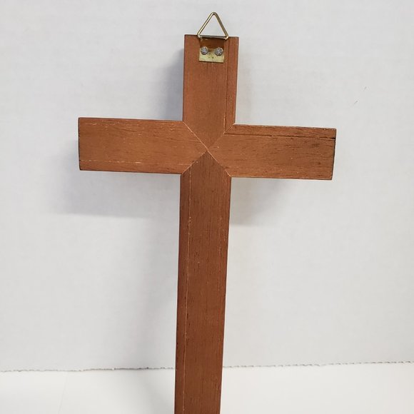 Wood Crucifix ,Silver Resin Corpus Wall Cross 8" - Picture 3 of 5
